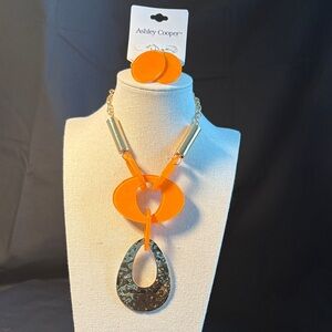 Ashley Cooper Vibrant Orange and Silver Necklace Set